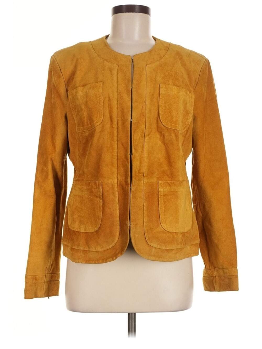 Y2K Terry Lewis Classic Luxuries Mustard Tan Suede Leather Jacket Blazer Women M